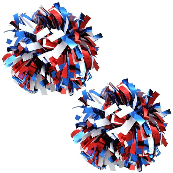 Metallic Cheer Pom Poms Cheerleading Cheerleader Gear 2 pieces one pair poms(Royal blue/Red/White)