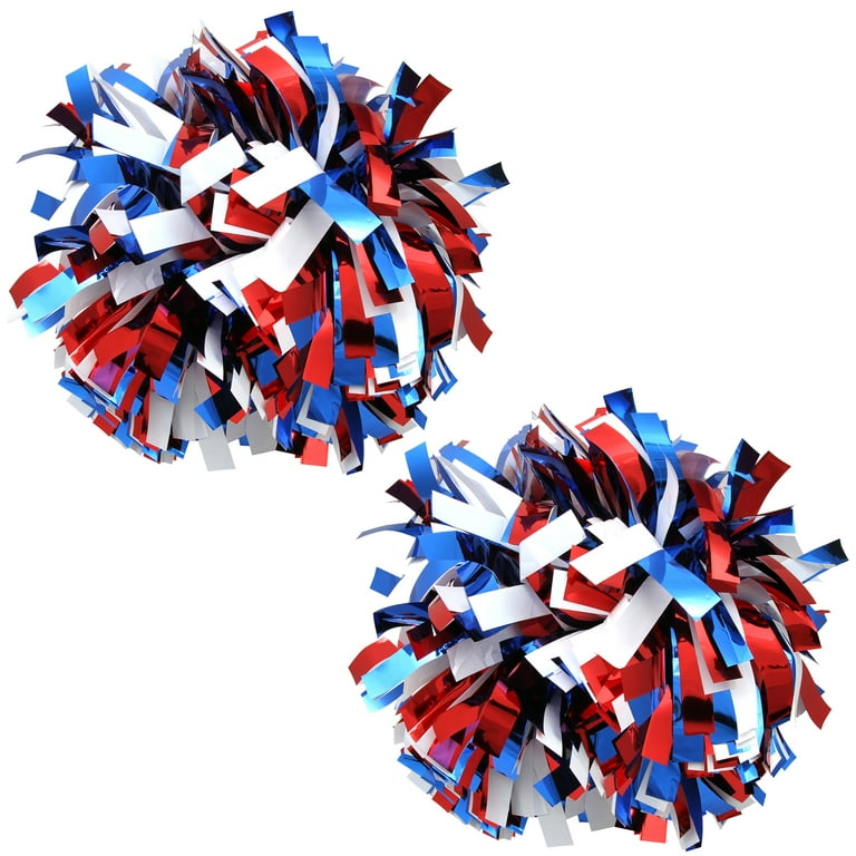 Metallic Cheer Pom Poms Cheerleading Cheerleader Gear 2 pieces one pair  poms(Royal blue/Red/White)