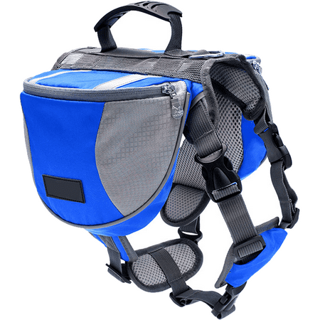 Adjustable Dog Saddle Bag  Hound Travel Backpack For Pet Puppy Hiking Walking Camping Use  Works At Dogs - Blue
