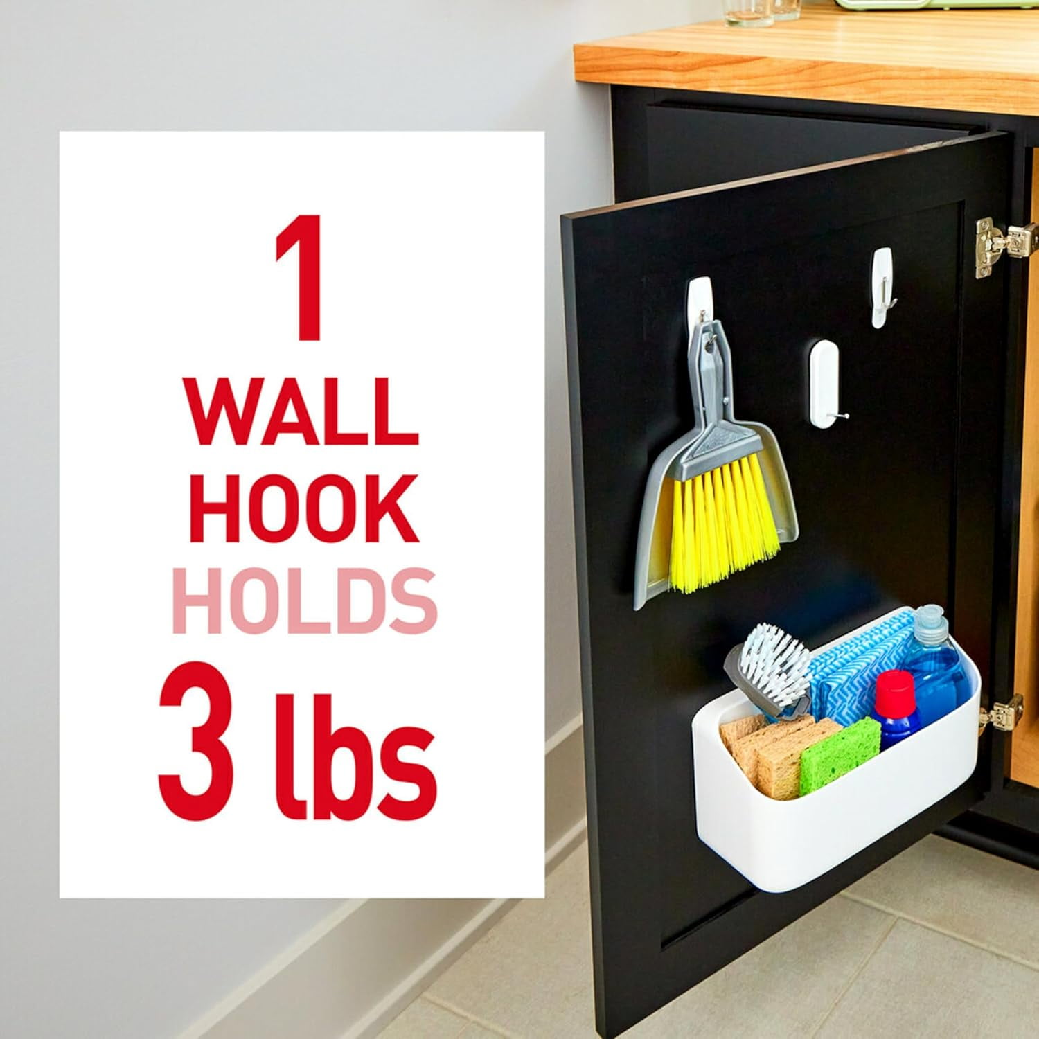JJEAN-Medium Wire Hooks Value Pack, White, 7-Hooks, 12-Strips, Organize Damage-Free