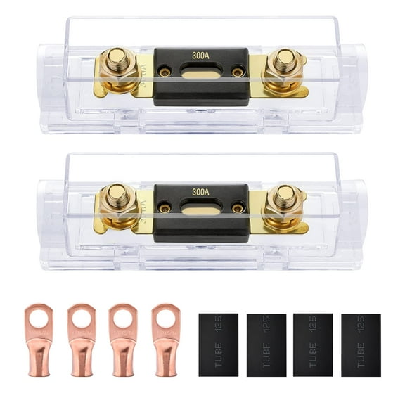 Nilight 2PCS 300A ANL Fuse Holder with ANL Fuse Electrical Protected Insulating Cover 5/16" Copper Lugs for 0 2 4 AWG Cables Used for car Audio Amplifier High Current Applications