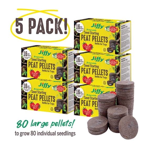 Jiffy Seed Starter 50mm Peat Pellet Refills - 5 Pack, 80 Pellets Total
