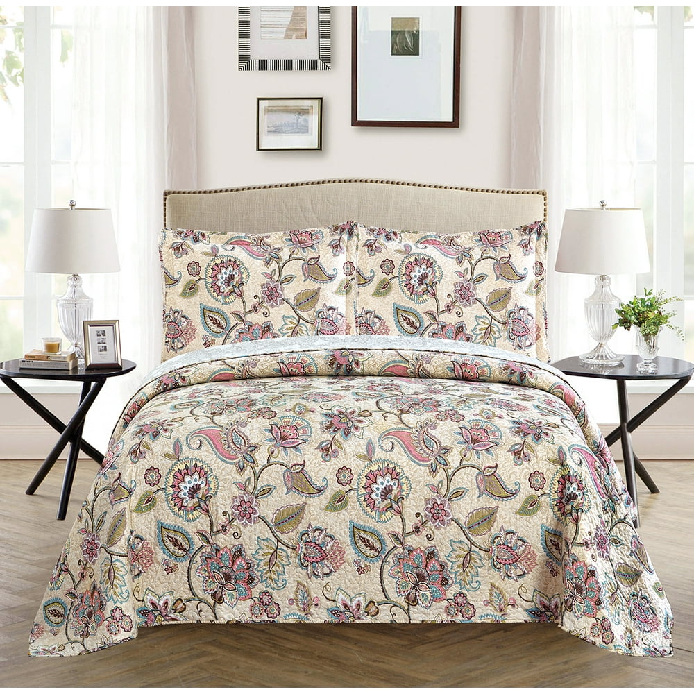 All American Collection New 3pc Printed Modern Floral Bedspread ...