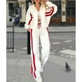 thumbnail image 4 of Womens Fall Sweatsuit 2 Peice Outfits Zip Up Striped Y2K Jacket Wide Leg Pants Matching Tracksuit Set White 5XL, 4 of 8
