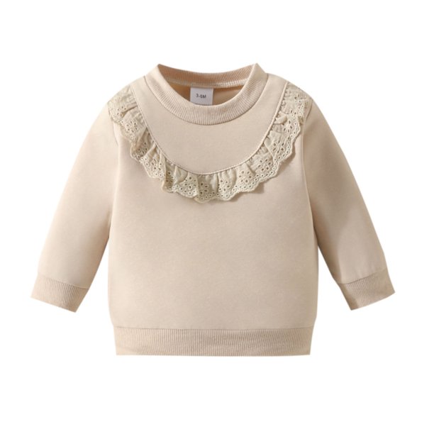 Gibobby Sudadera playera de manga larga con cuello redondoCamiseta de manga larga con volantes para niñas pequeñas(Beige, 9-12 Meses)