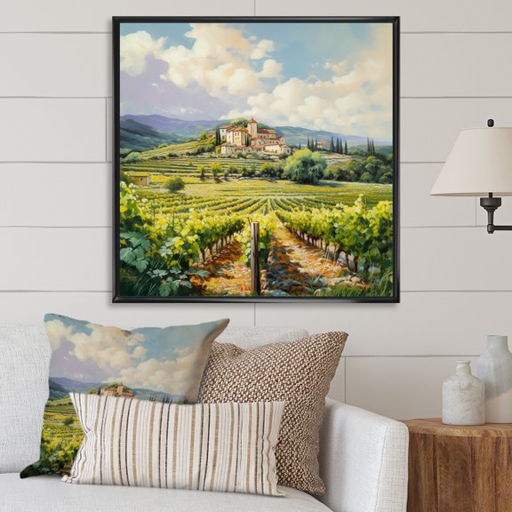 Designart "Captivating Vineyard Scenery IV" Vineyard Floater Framed Canvas Wall Art