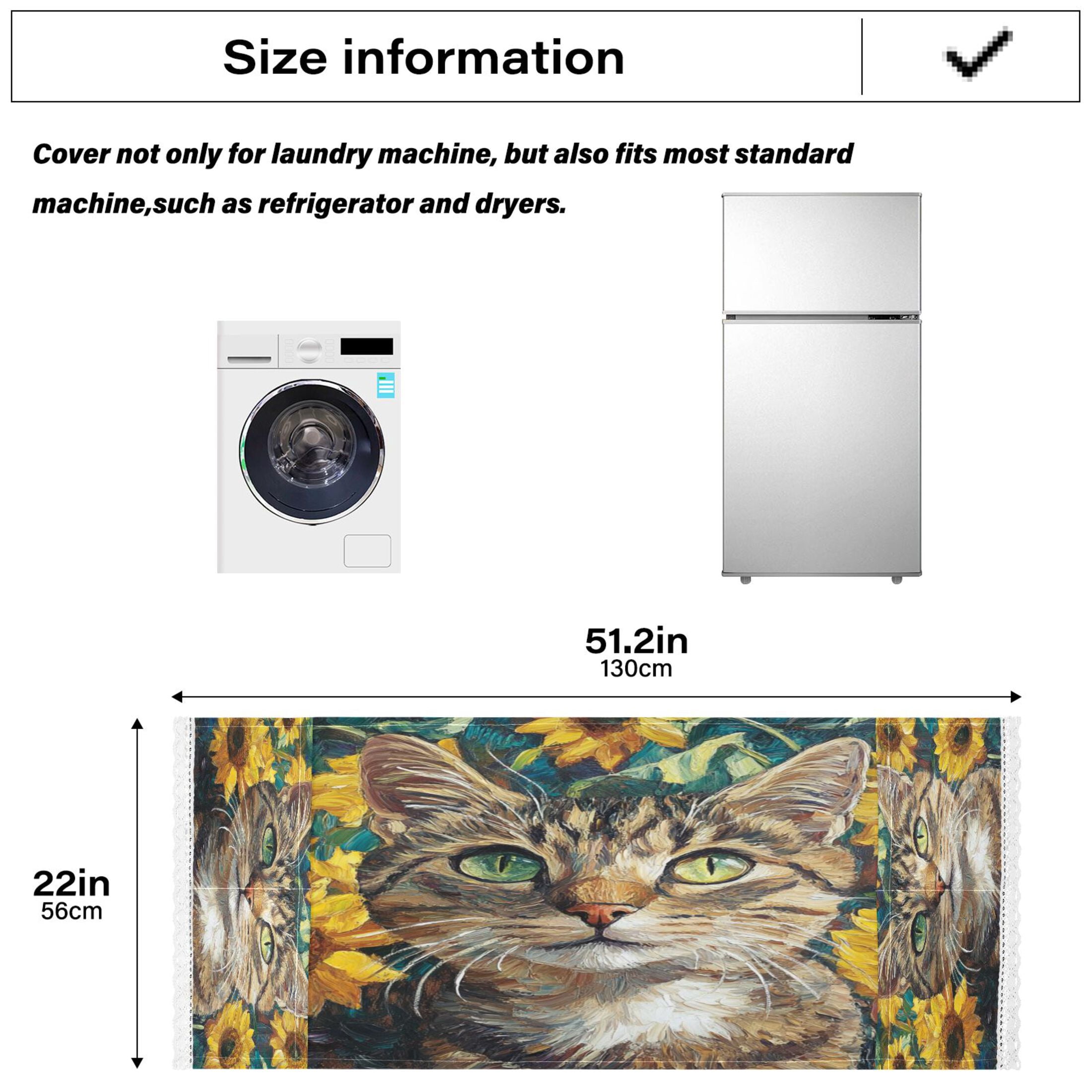 Cat Oil PaintingWasher and Dryer Covers Dust-Proof and Oil Resistant Fridge Cover with 4 Storage Pockets Washing Machine Top Cover for Laundry Kitchen Home 51.2 x 22 In