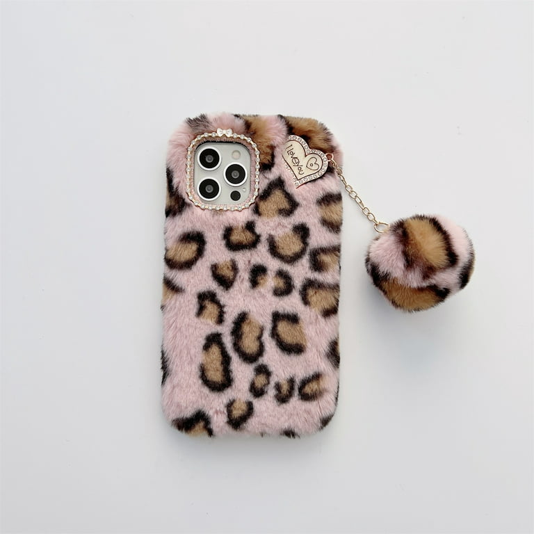 iPhone 7 Plus/iPhone 8 Plus Case with Cute Ball, Allytech Fashion Luxury Leopard Design for Woman Girls Soft Shockproof Flexible TPU Back Fuzzy Furry