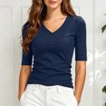 thumbnail image 6 of Noric Women Elbow Length Sleeve T Shirt Slim Fit Soft Stretchy Casual Workout Office Daily Basic Pullover Tops, 6 of 9