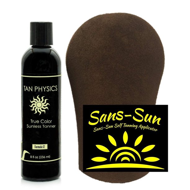 Tan Physics Autobronceador 8 onzas líquidas con guante bronceador de Sans-Sun - Tan Physics True Color Sunless Tanner - Tan Physics Sunless Tanner - Autobronceadores Los más vendidos - Bronceado falso