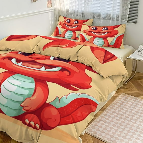 Duvet Cover Queen Size Cute Dragon Baby 3 Pcs Duvet Cover Set Bedding Sets Queen Soft Breathable