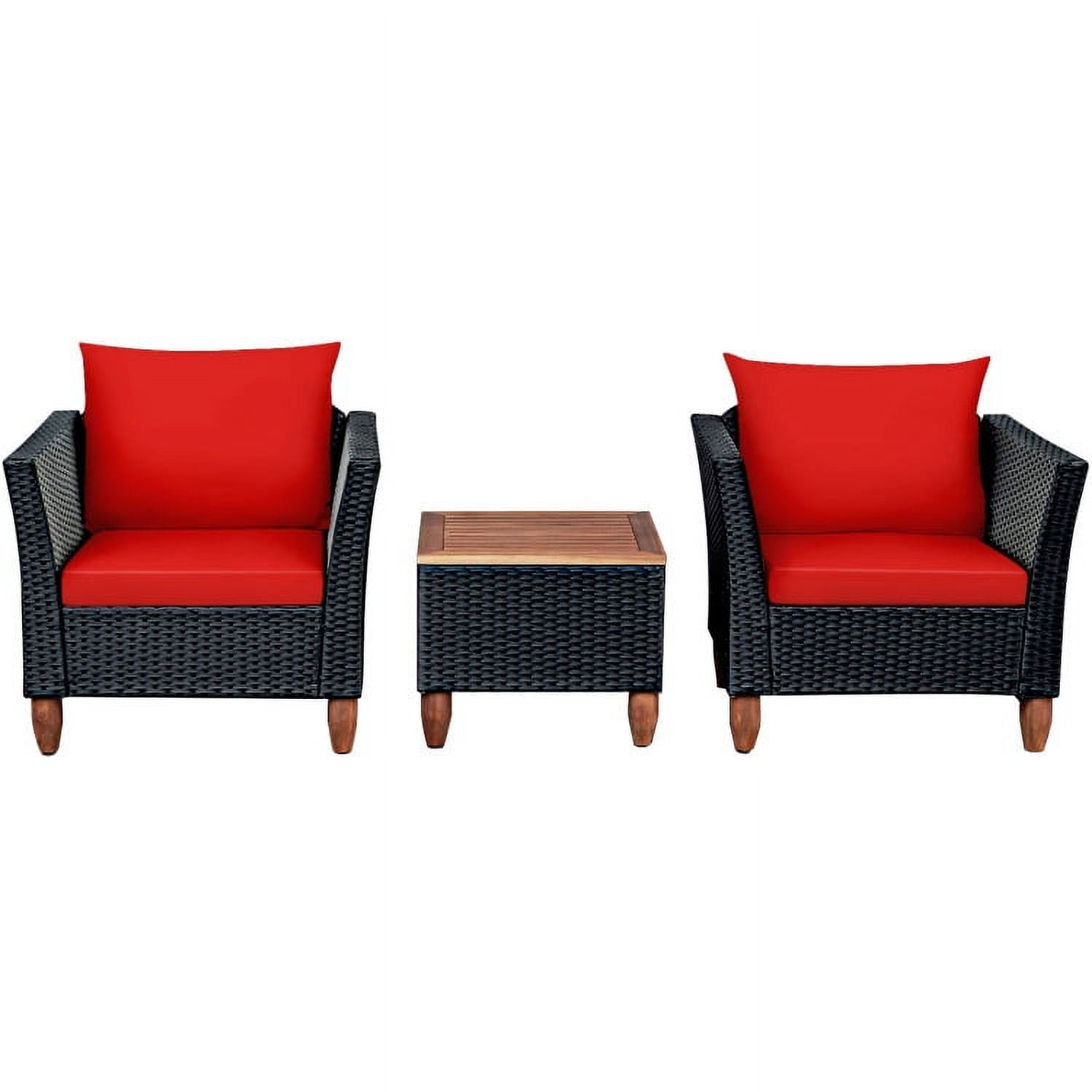 Aimee Lii 3 Pieces Outdoor Patio Rattan Furniture Set with Coffee Table, Modern Patio Furniture, Red