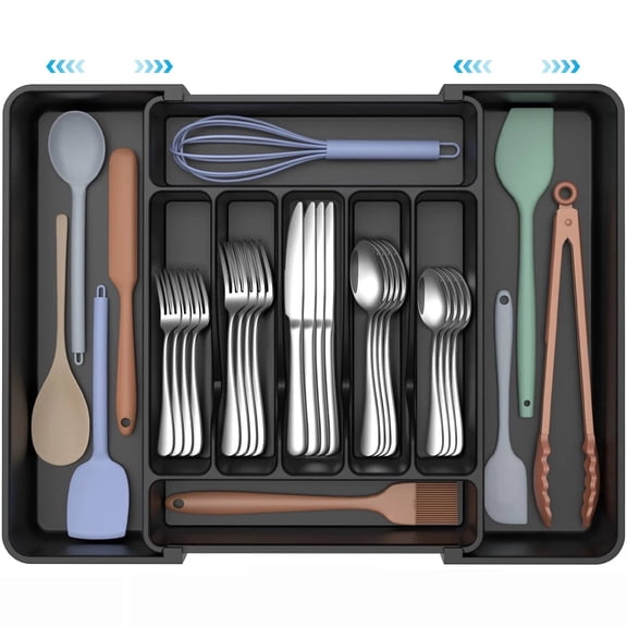 Gimgong Expandable 8-Compartment Kitchen Utensil Organizers, 2 in x 22.4 in x 15 in, Black