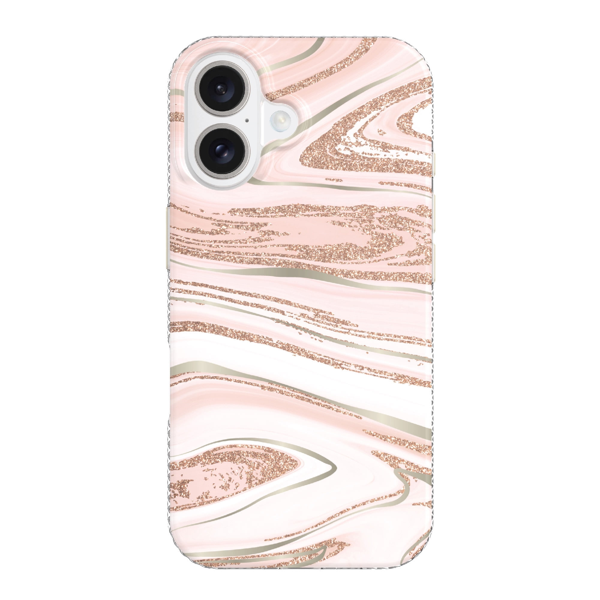 Restored Onn WIBPGM100149716 Phone Case for iPhone 16 - Pink Gold Marble - Shock-Absorbent, Drop Tested to 10 Feet (Refurbished)