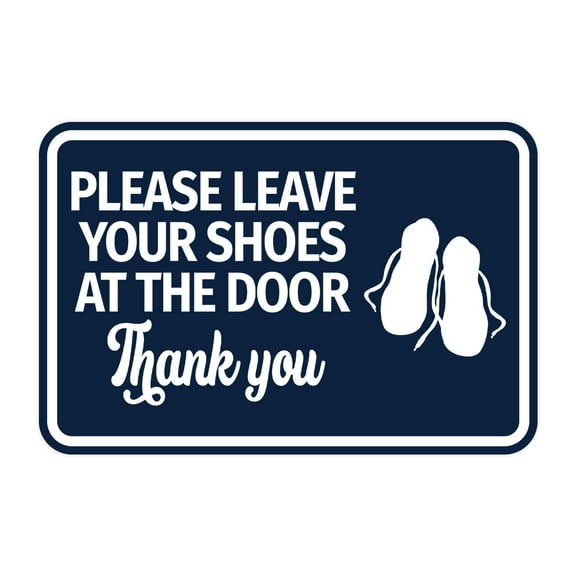 Signs ByLITA Classic Framed Please Leave Your Shoes At The Door Thank You Sign (Navy Blue / White) - Large