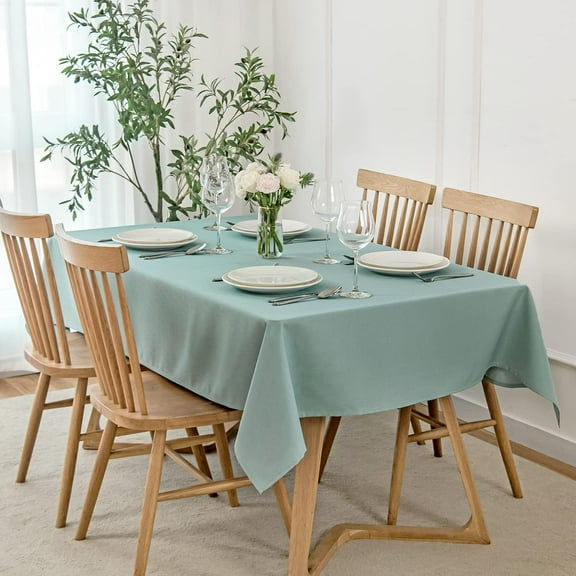 Yonacyfo Faux Linen Tablecloth Slubby Texture Stain Resistant Waterproof Wrinkle Resistant Washable Soft Table Cloth, Decorative Fabric Table Cover for Dining Room Dinner Party, Slate Blue 52*70 inch