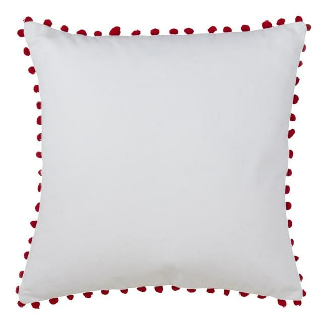 SARO LIFESTYLE Belle Collection Pompon Coussin en Duvet de Coton, 18 Po, Blanc