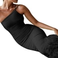 thumbnail image 3 of Femmes Plume Ourlet Robe Sans Manches Spaghetti Sangle Bodycon Midi Robe Cocktail Party Clubwear, 3 of 5