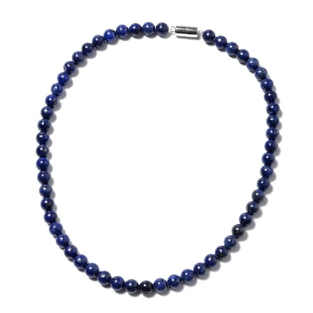 - 925 Sterling Silver Lapis Lazuli Beads Strand Necklace for Women Jewerly Gift 18
