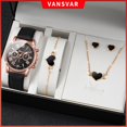 thumbnail image 2 of Reloj De Cuarzo Con Banda De Cuero Casual Para Mujer Geneva Set De Joyas De Corazón Negro, 2 of 4