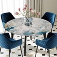thumbnail image 3 of Gray Teal Round Fitted Tablecloth with Elastic Edge, Waterproof Table Cloth Table Cover for 55"-60" Tables, Modern Abstract Art Retro Flow Marble Tablecloths for Dining Picnic Indoor Outdoor, 3 of 9