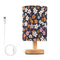 Small Flowers Table Lamp USB Bedside Desk Nightstand Lamp Printed Gifts Small Lamp Wood Base for Bedroom Living Room Kids Room College Dorm