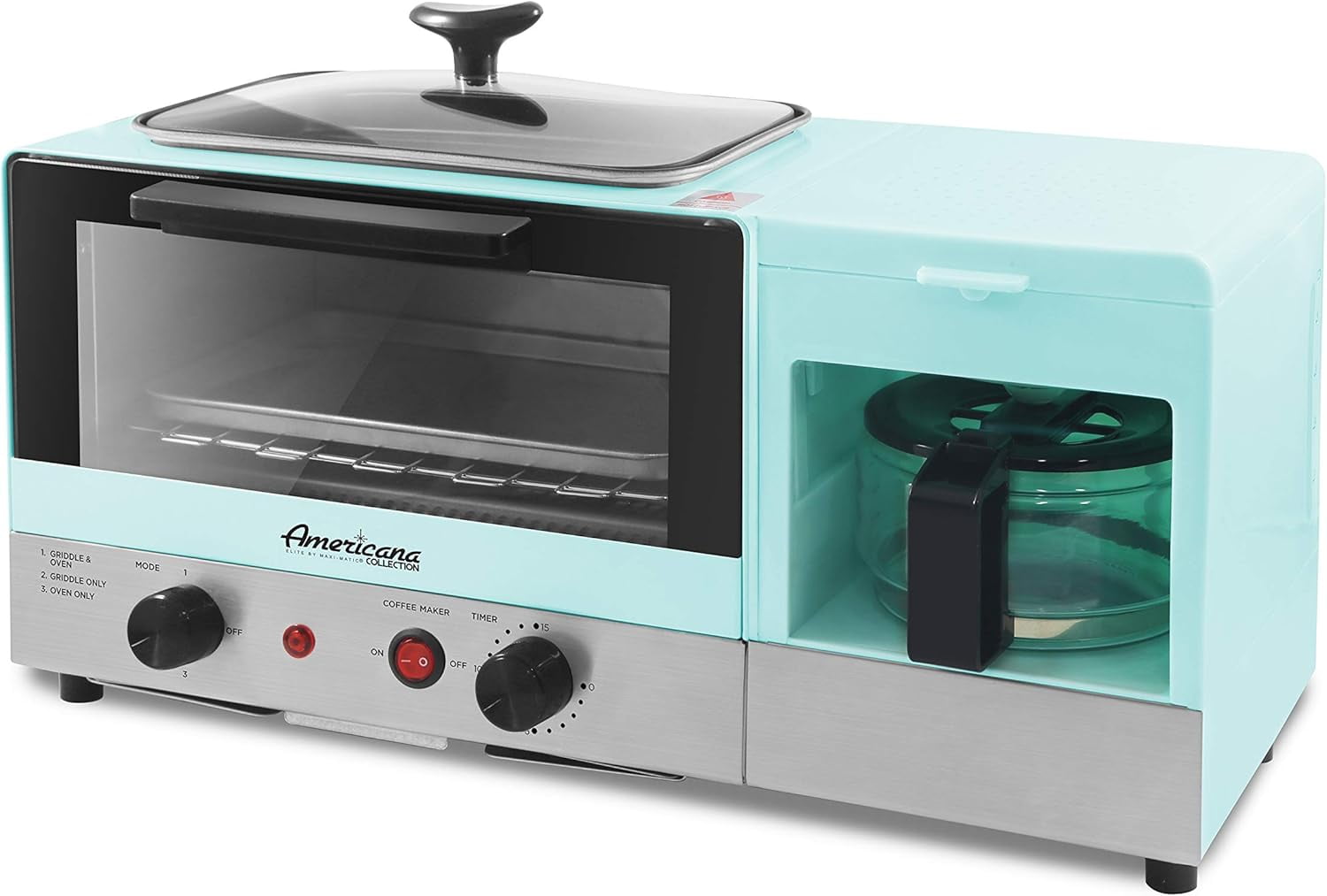 Elite Gourmet New Collection 3-in-1 Multifunctional Breakfast Center, Toaster Ovens.