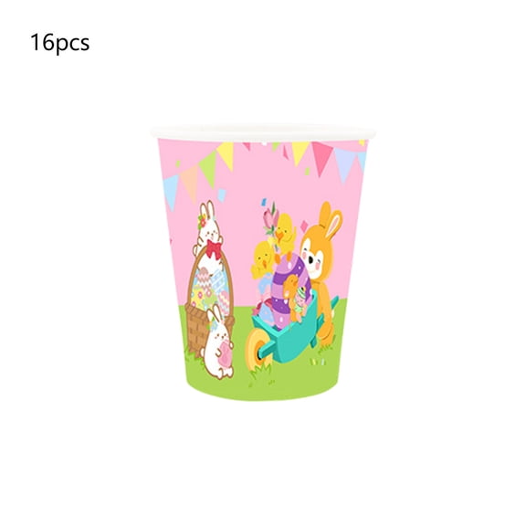 Easter Bunny Egg Paper Cups 16PCS Disposable Party Cups, Pastel Pink Spring Design, 9oz for Kids Easter Celebrations and Events