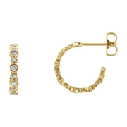 14k Yellow Gold 3/8 Ct Diamond Bezel Set J-Hoop Earring Pair