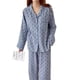 thumbnail image 3 of Conjunto de pijama de mujer con botones y manga larga con patrón de corazón y cuello vuelto, ropa de dormir holgada y suave para mujer para primavera y otoño en casa, azul L, 3 of 8