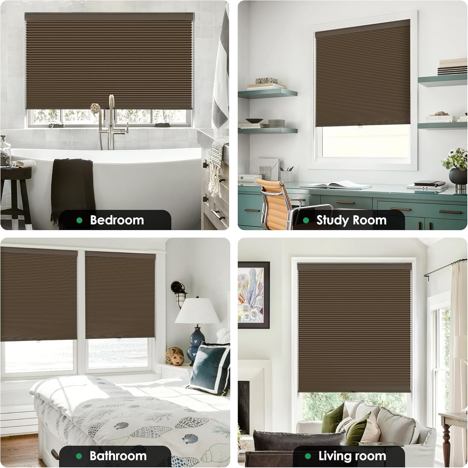 LazBlinds No Tools No Drill Cordless Cellular Shades, Blackout Light Blocking Honeycomb Shades for Home, Thermal Insulation Blinds for Windows, 34" W x 64" H, Dark Coffee