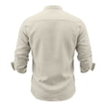 thumbnail image 3 of GrmtClth Men's All Season Casual Shirts, Mandarin Collar Chest Vertical Pleats Roll Up Long Sleeve Relax Fit Button Down Blouses Khaki 2XL, 3 of 5