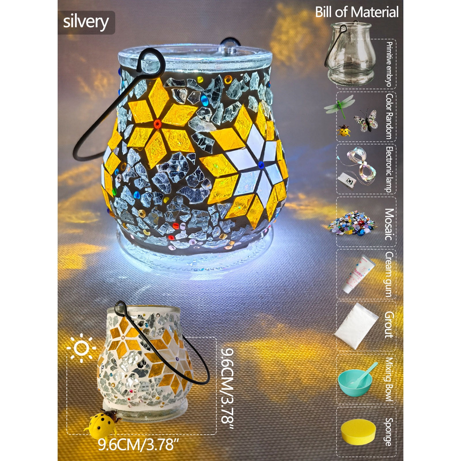 E Glass Mosaic Candlestick Diy Kit Valentine'S Day Art Craft Set With Led Light And Mosaic Tiles