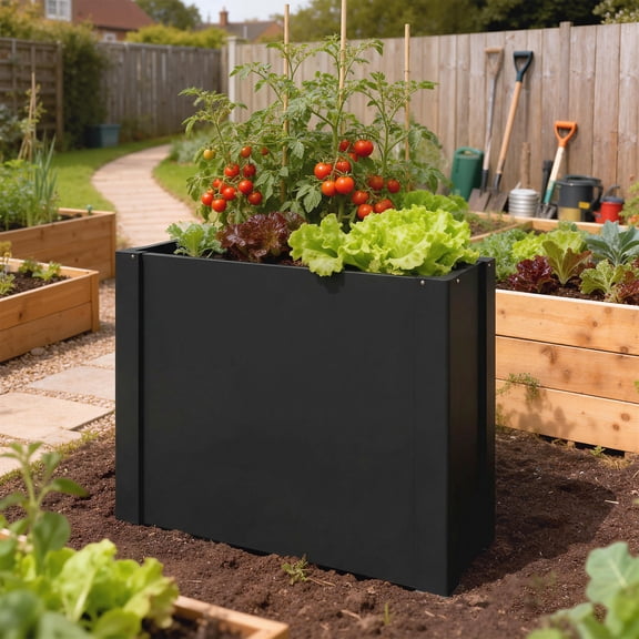 Outsunny Raised Garden Bed Galvanized Planter Box with Gloves for Gardening Vegetables, Flower, Herb, 2.6 x 1 x 2 ft, Black