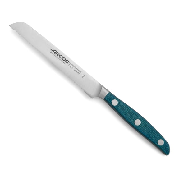 ARCOS Brooklyn Nitrum Stainless Tomato Knife, Serrated Edge, Blue Handle