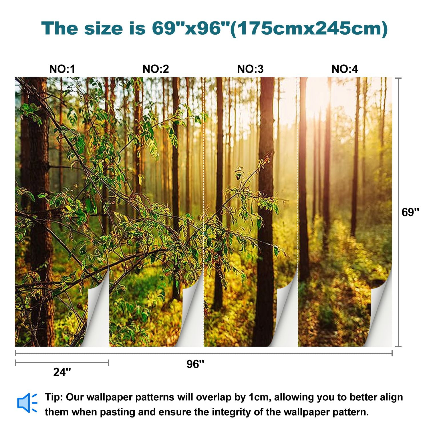 Peel and Stick Wallpaper Sunset Spring Forest Modern Art Wall Mural Decor Self Adhesive and Removable 69in x 98in
