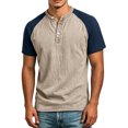 thumbnail image 2 of Henley Shirts for Men Summer Casual Crew Neck Raglan Short Sleeve Color Block Tops Dress Shirts, 2 of 5
