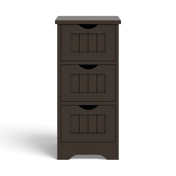 Patiojoy 3-Drawer Bathroom Floor Cabinet Freestanding Side Storage Organizer w/Cut-Out Handle Coffee