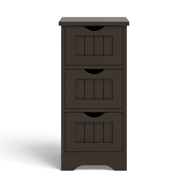 Patiojoy 3-Drawer Bathroom Floor Cabinet Freestanding Side Storage Organizer w/Cut-Out Handle Coffee
