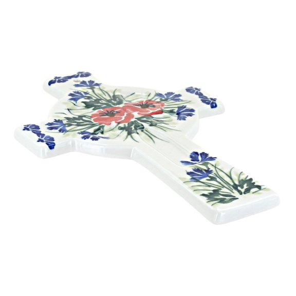 Blue Rose Polish Pottery Cherry Red Bouquet Cross