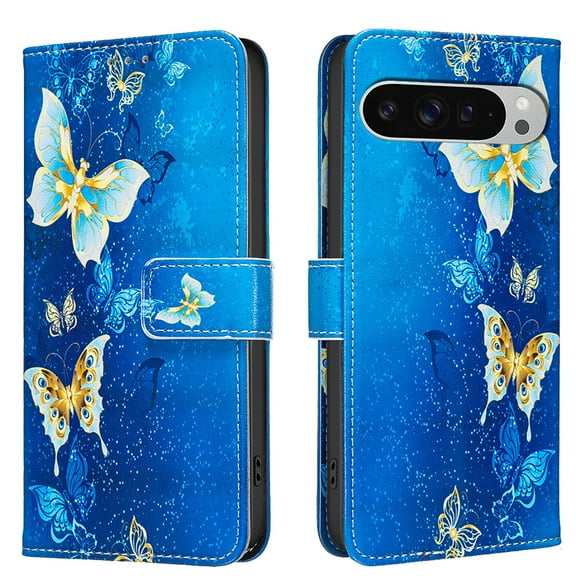 Allytechgroup for Google Pixel 9 Pro XL Case Wallet Cover with Card Holder, Flip PU Leather Phone Case for Google Pixel 9 Pro XL with RFID Blocking, Kickstand & Magnetic Closure, Butterfly