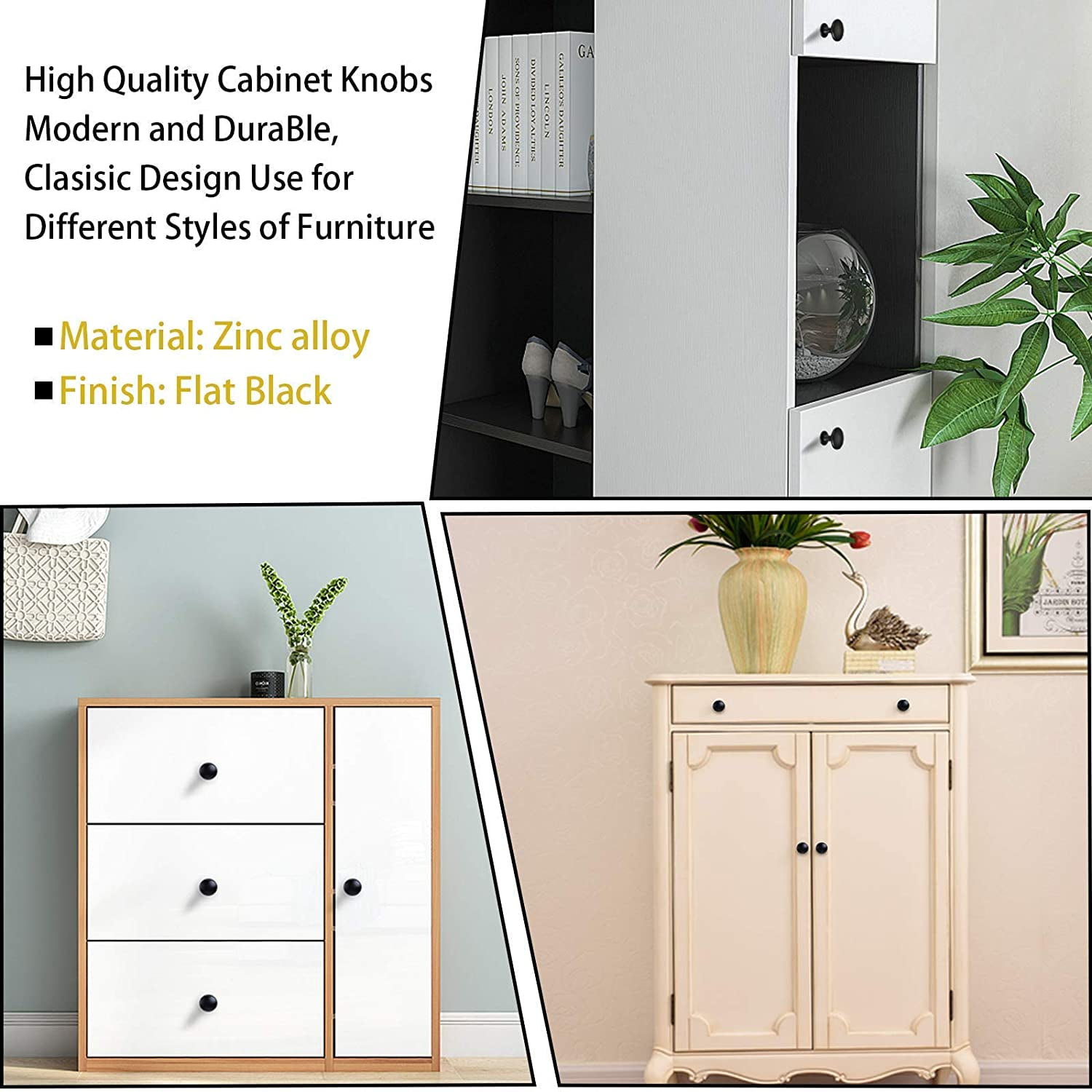 Goldenwarm 15 Pack Cabinet Knobs Black Drawer Knobs Single Hole for Kitchen Hardware
