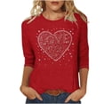 thumbnail image 3 of VKOYWKM Womens 3/4 Sleeve Tops Valentines Day Shirts Love Heart Print Tees Casual Crew Neck Holiday Tops Classic Romantic Valentine Cute Clothes, 3 of 5