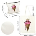 thumbnail image 3 of JEUXUS 2 Pcs Canvas Tote Bags Cute Aesthetic Tote Bags with Zipper Ice Cream Queen Portable Tote Bag White, 3 of 7