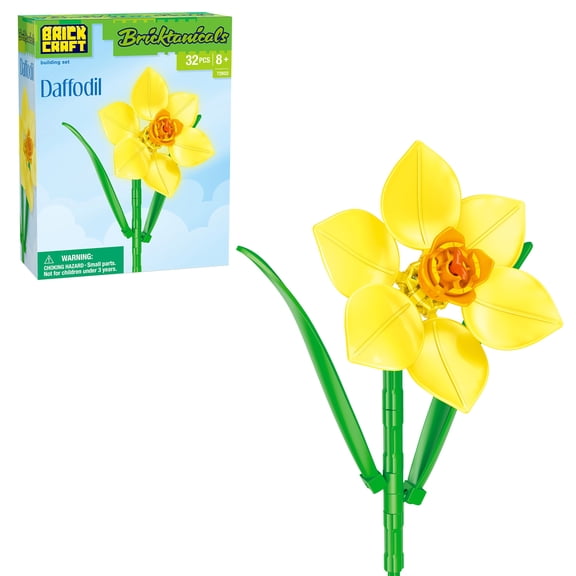Brickmaster Botanicals Daffodil Flower Building Kit, 32-Piece Set for Spring Decor and Easter Gift, Ages 8 