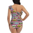 thumbnail image 5 of Goofa Retro Cassette Pattern Women's One Piece Swimsuits Tummy Control Bathing Suits Asymmetric One Shoulder Swimwear-XX-Large, 5 of 6