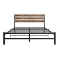 thumbnail image 3 of BTMWAY Queen Metal Platform Bed with Vintage Wood Headboard and Strong Metal Slats, Queen Size Bed Frame No Box Spring Needed, Heavy Duty Metal Bed for Teens Adults, 450lbs Capacity, Black, 3 of 8