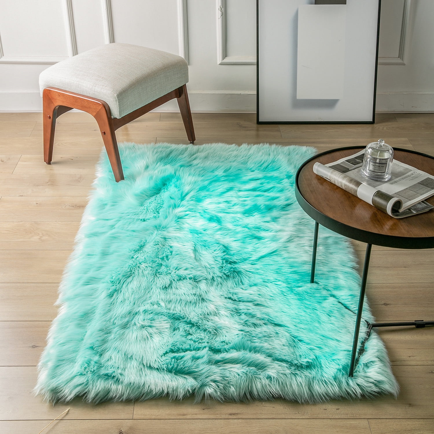 Faux fur accent rugs teal turquoise sheepskin flokati rectangle baby 