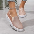 thumbnail image 7 of Shoes Gold Glitter Slip-On Platform Sneakers - Breathable Casual Shoes Flat Loafers Canvas Walking Shoes for Women, 7 of 7