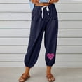 thumbnail image 2 of HVOBTTY Womens Straiht Leg Joggers, Summer Pants for Women, Womens Casual Soft Print Drawstring Cuffed Breathable Loose Daily Joggers Navy, XXL, 2 of 5